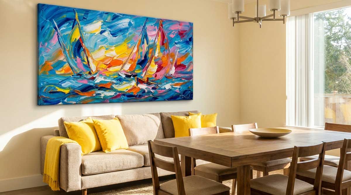 Sala de estar com quadro decorativo na parade