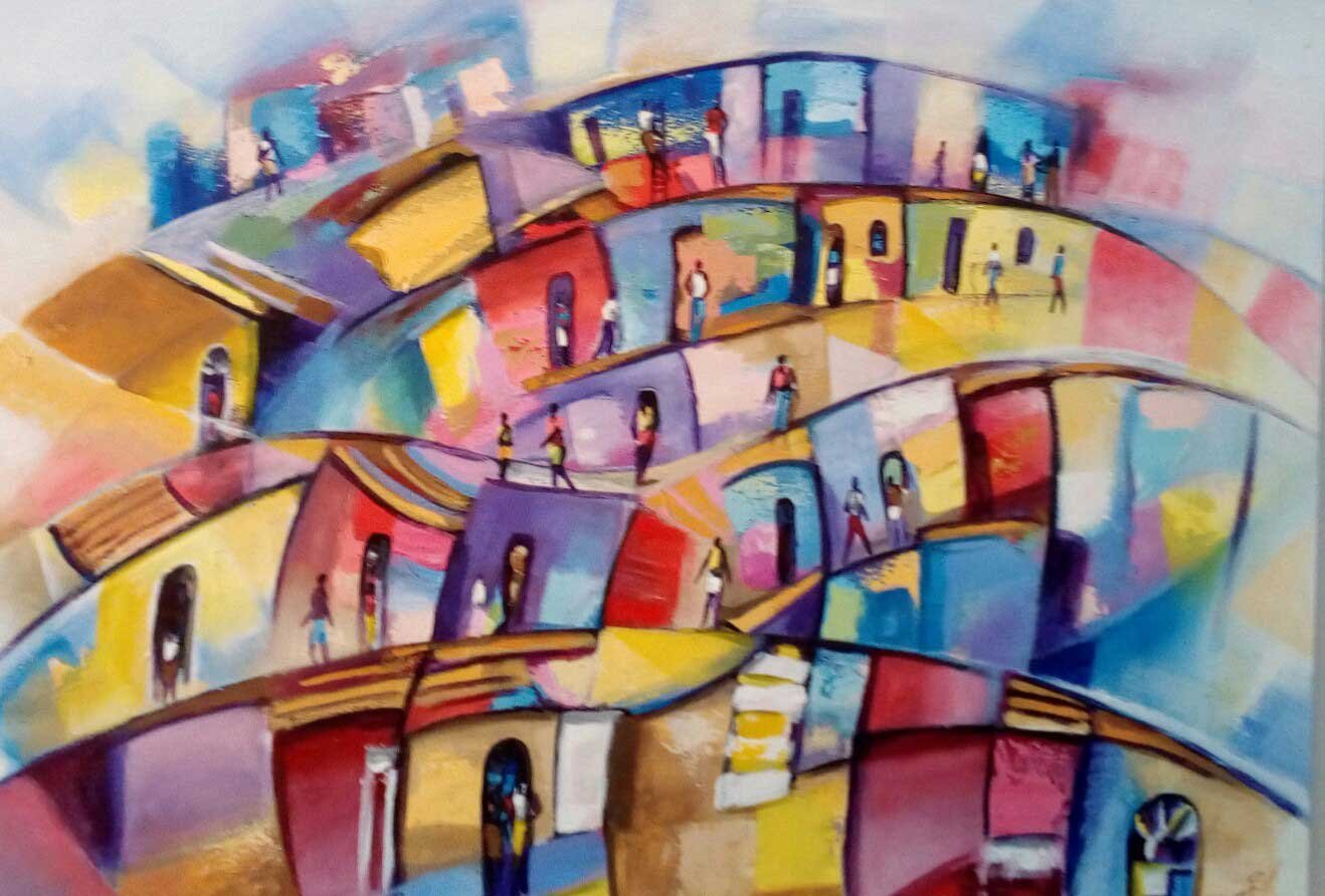 Quadro Original Casario Abstrato  100 x 0,70 para sala ou escritório