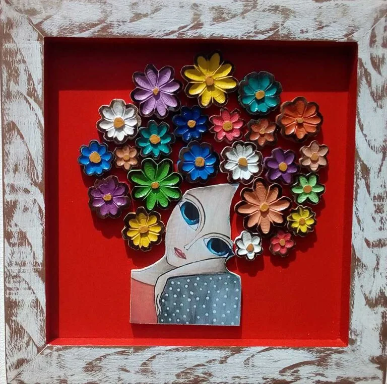 Quadro Decorativo Com Flores Recortadas em Madeira 40x40