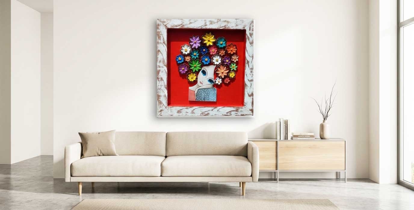 Quadro Decorativo Com Flores Recortadas em Madeira 40x40